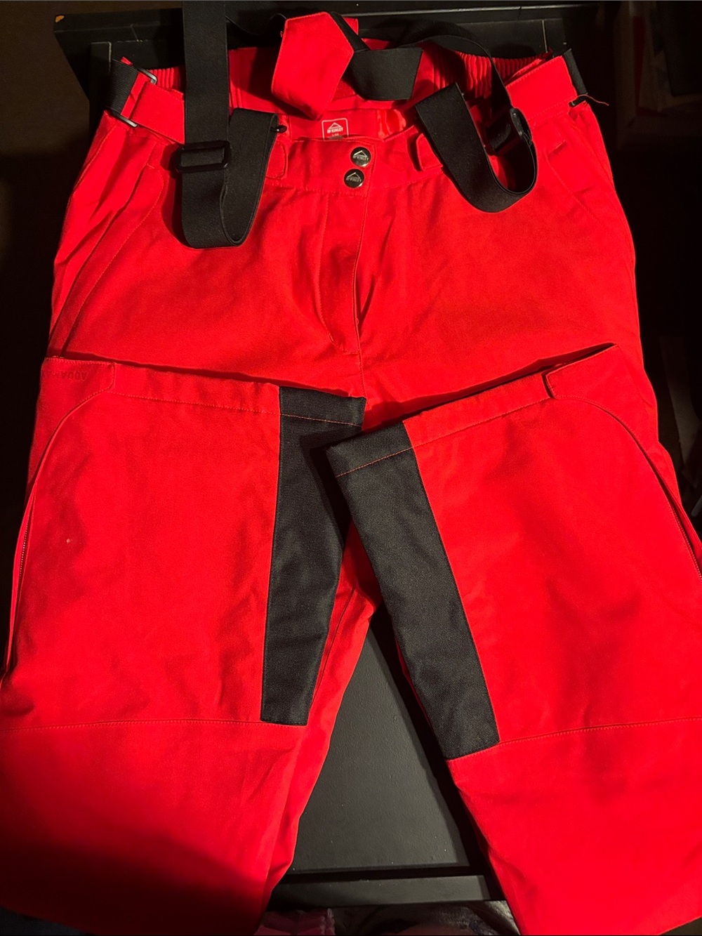 Red Ski Bib Pants with Black Reinforced Panels